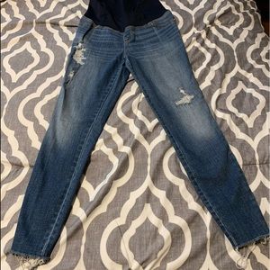 Maternity distressed/patched skinny jeans
